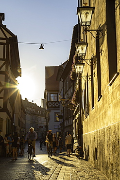 People walking along Dominikanerstrasse, Bamberg, UNESCO World Heritage Site, Bavaria, Germany, Europe