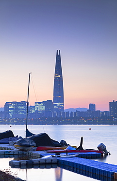 Lotte World Tower and Nam River at dawn, Seoul, South Korea, Asia