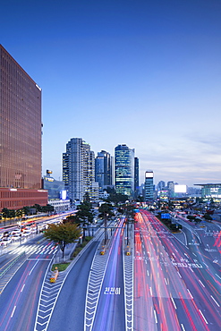 Traffic and skyscrapers near Seoul Station, Seoul, South Korea, Asia