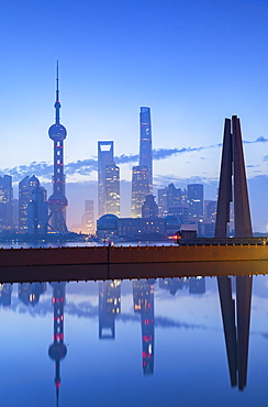 Skyline of Pudong at dawn, Shanghai, China, Asia