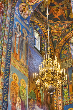 Ceiling and wall frescos, Church on Spilled Blood (Resurrection Church of Our Saviour), UNESCO World Heritage Site, St. Petersburg, Russia, Europe