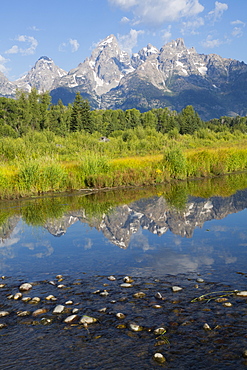 Teton Range from Schwabache Landing, Grand Teton National Park, Wyoming, United States of America, North America