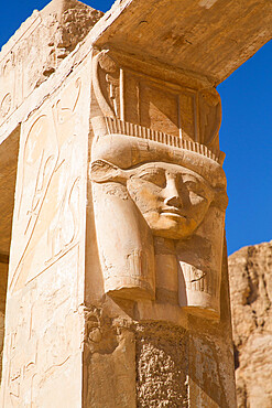 Hathor Column, Temple of Hathor, Hatshepsut Mortuary Temple (Deir el-Bahri), UNESCO World Heritage Site, Luxor, Thebes, Egypt, North Africa, Africa