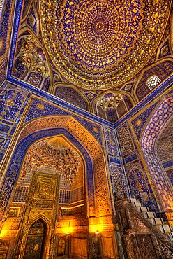 Interior, Tilla-Kari Mosque (Completed 1660), Registan Square, Samarkand, Uzbekistan