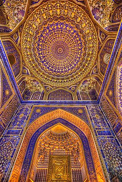 Interior, Tilla-Kari Mosque (Completed 1660), Registan Square, Samarkand, Uzbekistan