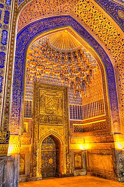 Interior, Tilla-Kari Mosque (Completed 1660), Registan Square, Samarkand, Uzbekistan