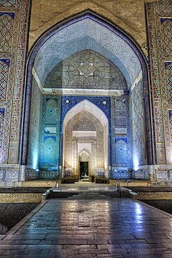 Evening, Entrance, Bibi Khanym Mosque, Built 1399-1405, Samarkand, Uzbekistan