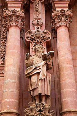 Sculpture of Saint Paul, Facade, Church of Santa Prisca de Taxco, founded 1751, UNESCO World Heritage Site, Taxco, Guerrero, Mexico, North America