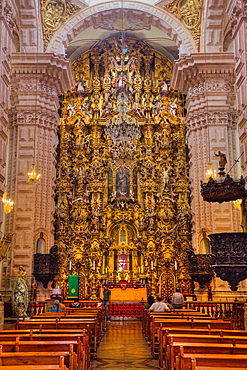 Altarpiece, 18th century Spanish Baroque style, Church of Santa Prisca de Taxco, founded 1751, UNESCO World Heritage Site, Taxco, Guerrero, Mexico, North America