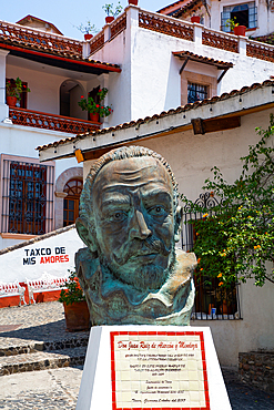 Statue, Don Juan Ruiz de Alarcon y Mendoza, Spanish Writer of the Golden Age, 1581-1639, Taxco, Guerrero, Mexico, North America