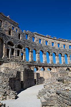 Pula Arena, Roman Amphitheater, constructed between 27 BC and 68 AD, Pula, Croatia, Europe