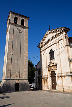 Clock Tower and Cathedral of the Assumption of the Blessed Virgin Mary dating from the 4th century, Pula, Croatia, Europe