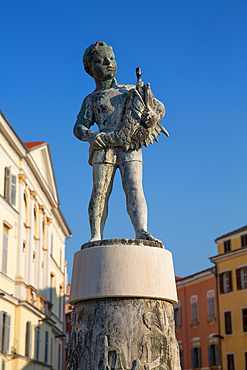 Statue of Boy with Fish, Old Town, Rovinj, Croatia, Europe