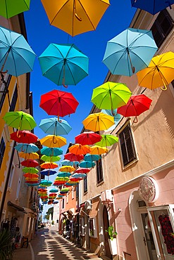 Hanging Umbrellas, Veliki Squiare Street, Old Town, Novigrad, Croatia, Europe