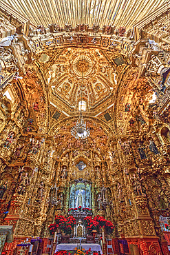 Statue of the Virgin of Ocotlan, polychrome Figures, Apse, Interior, Basilica of Our Lady of Ocotlan, Tlaxcala City, Tlaxcal State, Mexico, North America