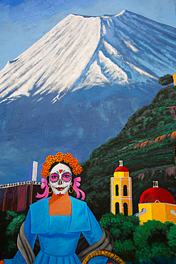 Mural, colourful Street Art, Avenue Hidalgo, Atlixco, Pueblos Magicos, Puebla State, Mexico, North America