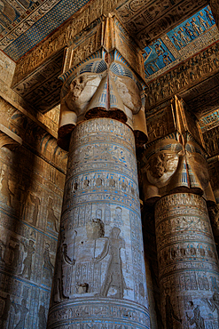 The Great Columns, Vestibule, Temple of Hathor, Dendera, Qena, Egypt, North Africa, Africa