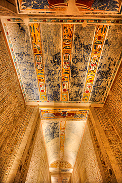 Reliefs, Corridor Ceiling, Tomb of Rameses IV, KV2, Valley of the Kings, Ancient Thebes, UNESCO World Heritage Site, Luxor, Egypt, North Africa, Africa