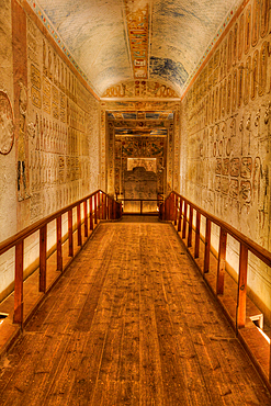 Tomb Corridor, Sarcophagus in the background, Tomb of Rameses IV, KV2, Valley of the Kings, Ancient Thebes, UNESCO World Heritage Site, Luxor, Egypt, North Africa, Africa