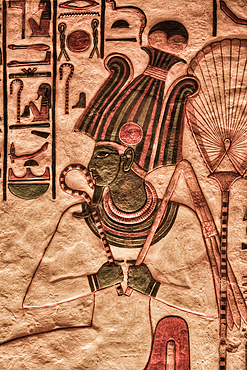 Image of God Osiris, Paintings and Relief, Tomb of Nefertari, QV66, Valley of the Queens, Ancient Thebes, UNESCO World Heritage Site, Luxor, Egypt, North Africa, Africa