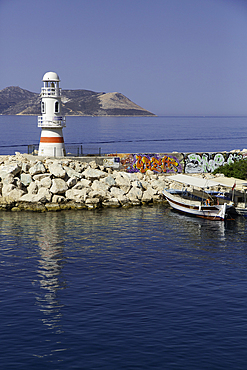 Kas Marina Lighthouse with Boats, Kas, Antalya, Turkey