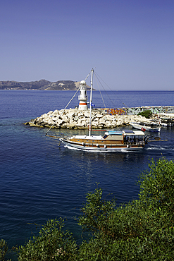 Tour Boat with Marina Lighthouse, Kas, Antalya, Turkey