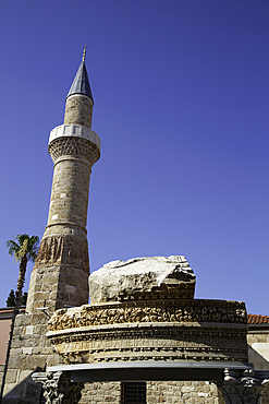 Roman Ruin with Inscription, Minaret (background), Kaleici, Antalya, Antalya Province, Turkey