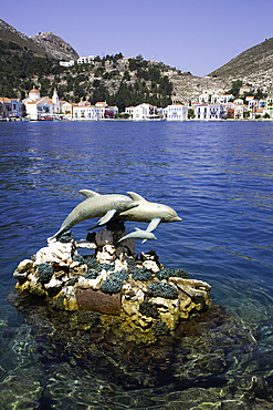 Dolphin Statues, Harbor, Megisti Bay, Kastellorizo, Dodecanese Islands, Greece