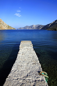 Jetty on the secluded and remote north coast of Kalymnos island, Dodecanese, Greek Islands, Greece, Europe