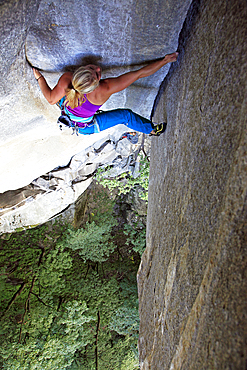 Rock climber in action, Cadarese, Italian Alps, northern Italy, Europe