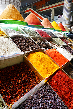 Spices and dried fruit for sale Central Market, Dushanbe, Tajikistan, Central Asia, Asia