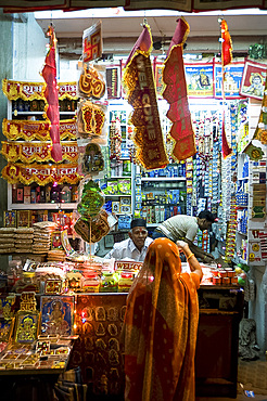 Small shop selling Diwali festival decorations, Udaipur, Rajasthan, India, Asia