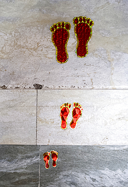 Decorative footsteps indicating a welcome into a Hindu household at Diwali festival time, India, Asia