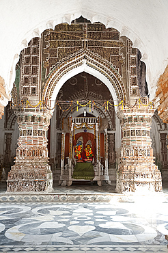 Hindu deities Lord Krishna and his consort Radha in the Lalji Mandir shrine, one of the terracotta temples at Kalna, West Bengal, India, Asia