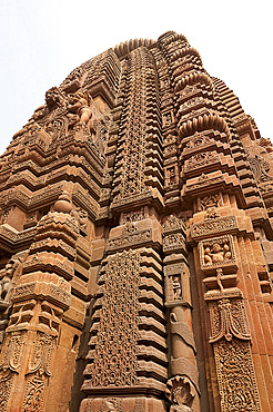 Ornately carved vimula of the 10th century Muktesvara temple, an early example of Nagara architecture, Bhubaneshwar, Orissa, India, Asia