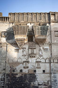 Earthquake damaged beautiful Aina Mahal Palace wall, built in 1761 by Rao Lakhpatji, Bhuj, Gujarat, India, Asia