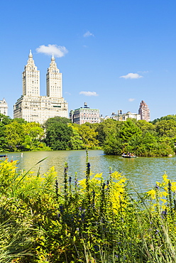 The Lake, Central Park with the San Remo Building beyond, Manhattan, New York City, New York, United States of America, North America