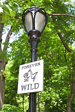 Forever Wild sign, Central Park, Manhattan, New York City, New York, United States of America, North America