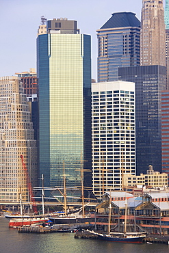 South Street Seaport and Lower Manhattan buildings, New York City, New York, United States of America, North America