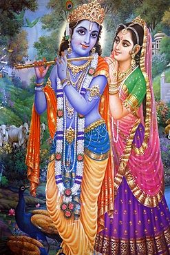 Subramaniam Swamy Temple, painting of Krishna and Radha, Ho Chi Minh City, Vietnam, Indochina, Southeast Asia, Asia