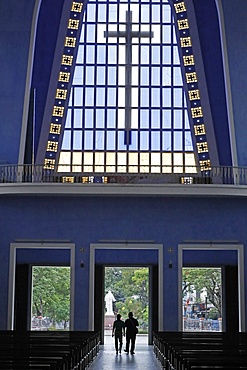 Stained glass window, The Redeemer Church (Notre Dame Cathedral), Hue, Vietnam, Indochina, Southeast Asia, Asia