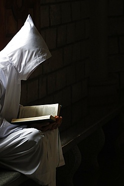 Monk reading the Bible, Cistercian Abbey, Our Lady of My Ca, Vietnam, Indochina, Southeast Asia, Asia