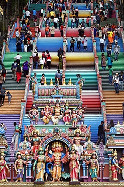 Entrance through the colorful staircase of the Hindu Temple and Shrine of Batu Caves, Kuala Lumpur, Malaysia, Southeast Asia, Asia