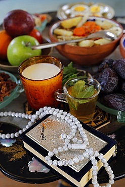 Traditional meal for iftar in time of Ramadan after the fast has been broken, France, Europe