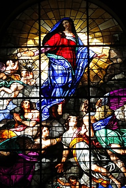 Assumption of Virgin Mary, stained glass window, Milan Cathedral, Milan, Lombardy, Italy, Europe