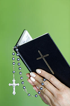 Woman reading the Holy Bible, Christian faith and religion concept, Vietnam, Indochina, Southeast Asia, Asia