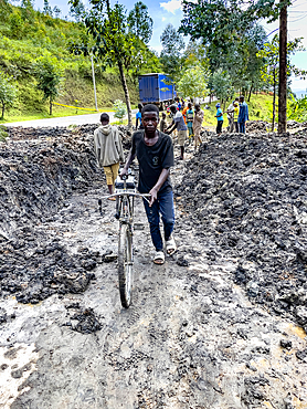 Road blocked by mudslides in western province, Rwanda