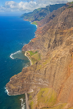 Aerial of the rugged Napali coast, Kauai, Hawaii, United States of America, Pacific