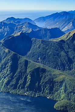 Aerial of Fiordland National Park, UNESCO World Heritage Site, South Island, New Zealand, Pacific