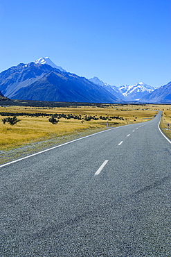 Road leading to Mount Cook National Park, South Island, New Zealand, Pacific